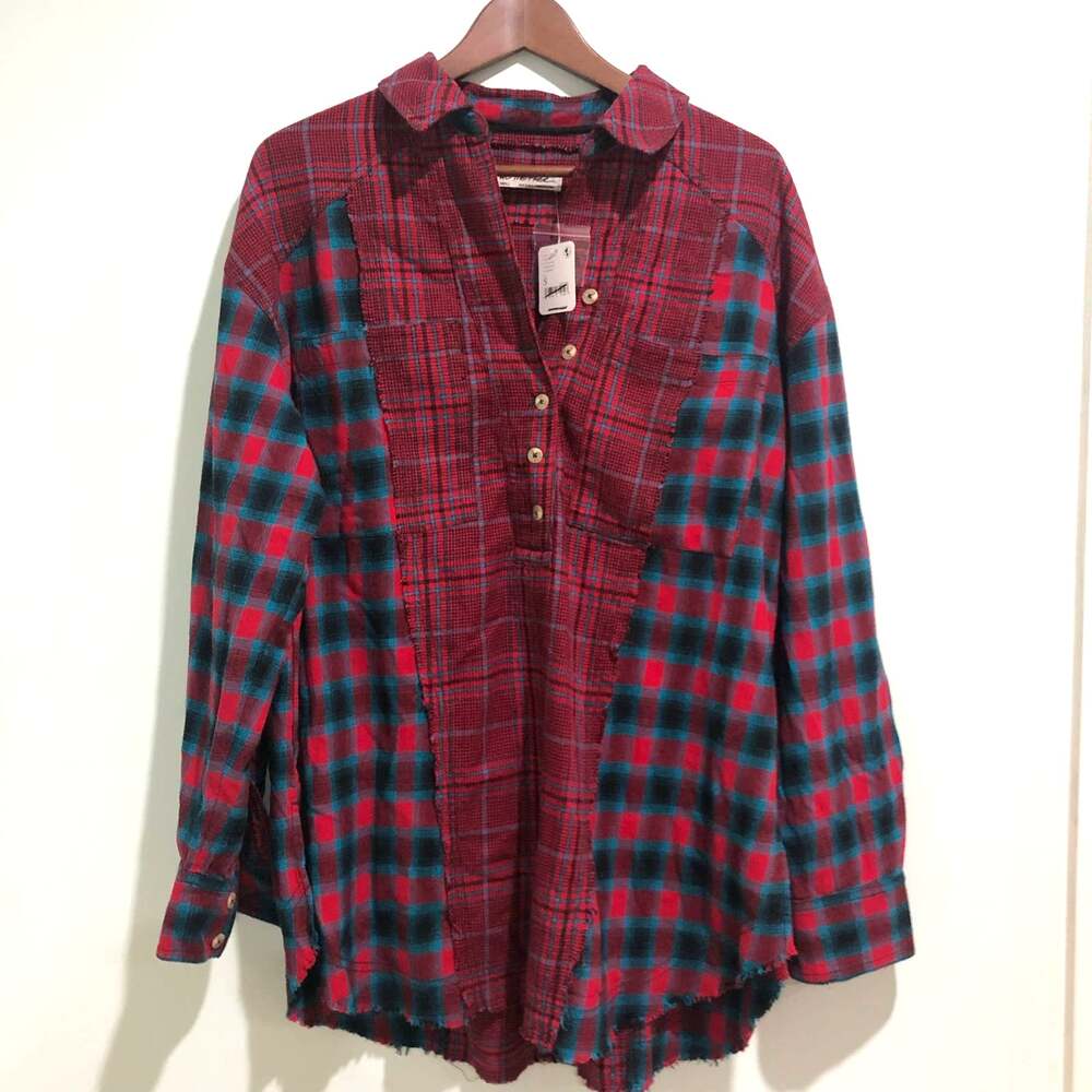 NEW NWT Free People Plaid Button Up Top 100% Cotton Size S